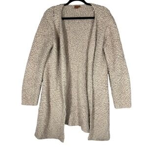 POL Popcorn Eyelash Long Open Front Cardigan Sweater Sz M Tan Neutral UB37A